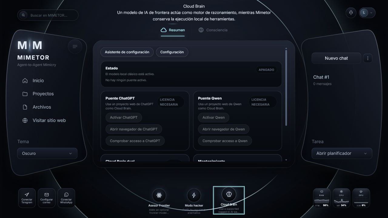 Resumen real de Cloud Brain con las tarjetas de los puentes ChatGPT y Qwen