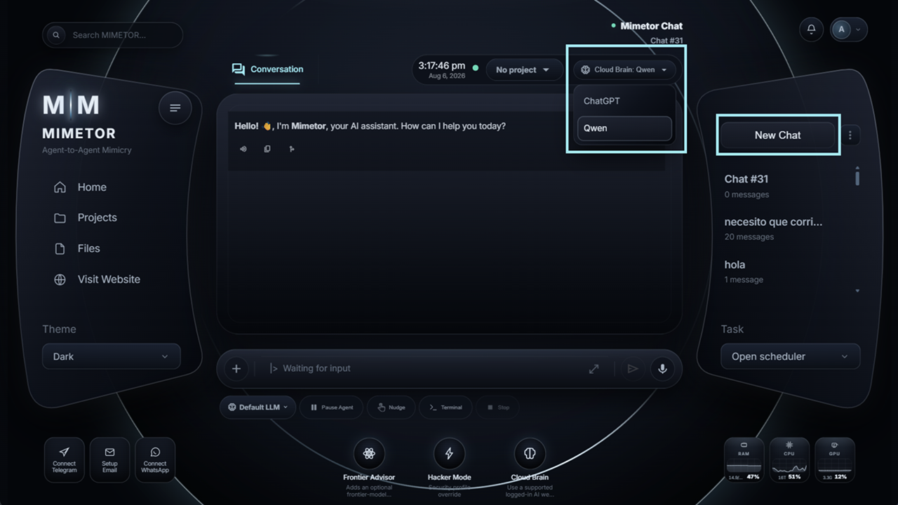 Entorno real de MIMETOR desde el que se inicia una conversación conectada